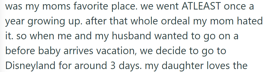 Disneyland used to be their favorite place until after that incident. But this time, OP decided to go back there with her husband and daughter.