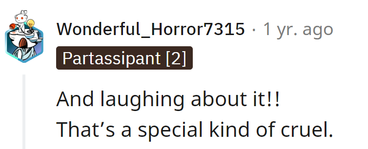 Laughing about not feeding a kid? That's a comedy show no one RSVPed for.
