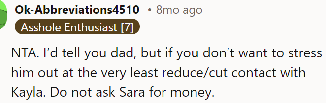 She should tell her father about this