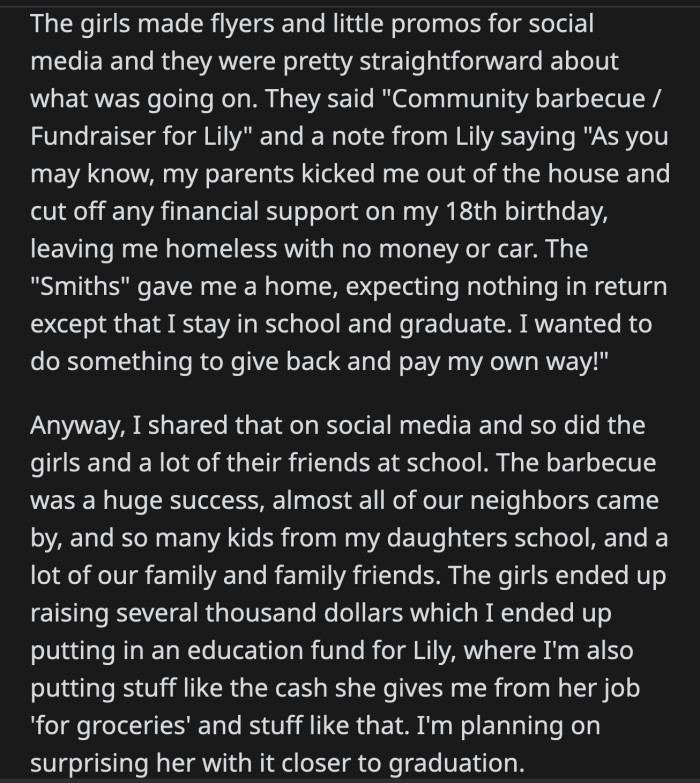 She then got a call from Lily's mom, who accused the teenager of being ungrateful after everything they had given to her.