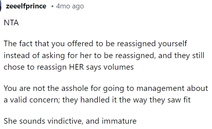 This aligns with what most people thought, as the fact that the other girl was removed and not OP speaks volumes.