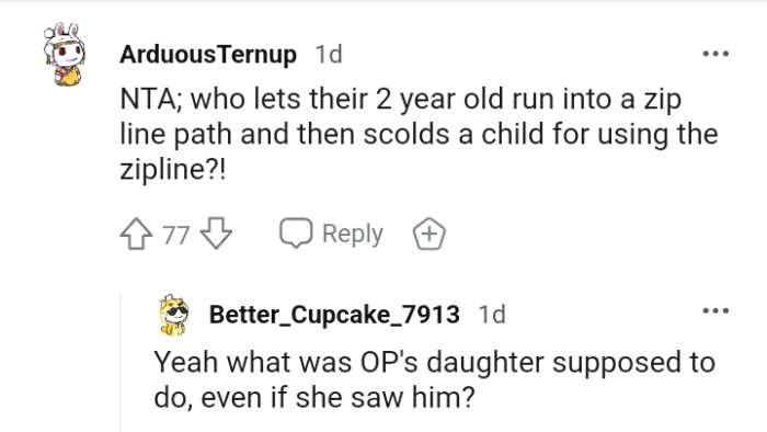 Who scolds a kid for using the Zipline?