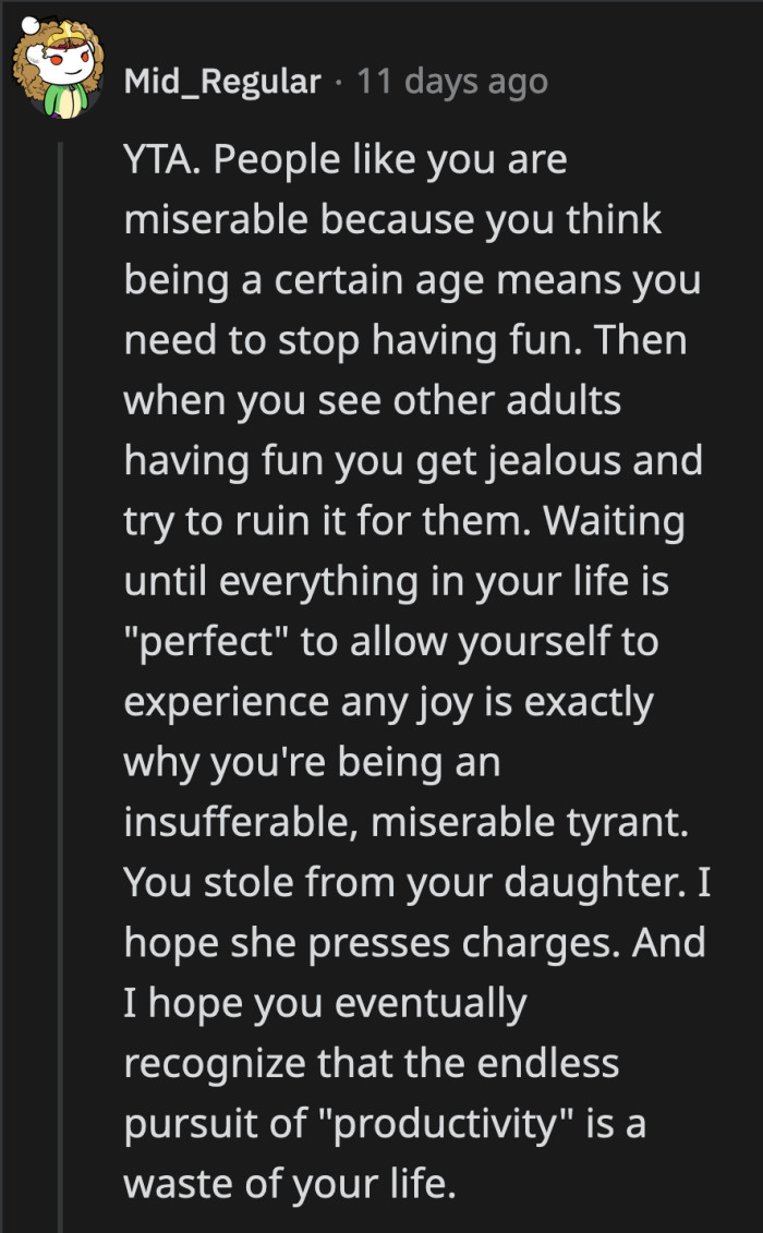 At some point, someone stole OP's Barbie, and she never recovered from it. Such a joyless existence.