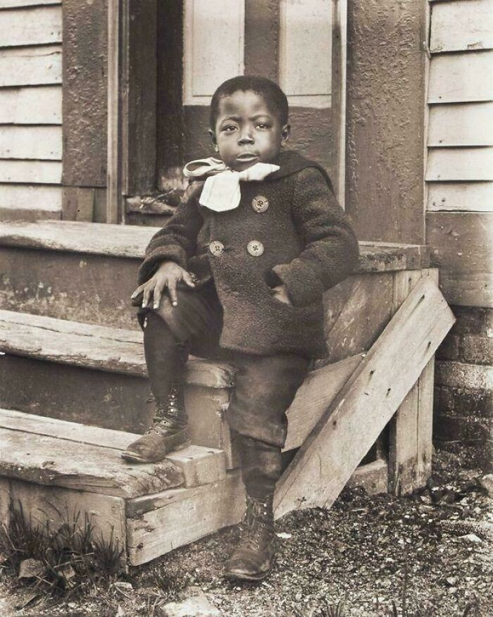 "Little Boy Poses Prodly With His Winter Coat, Circa 1902"