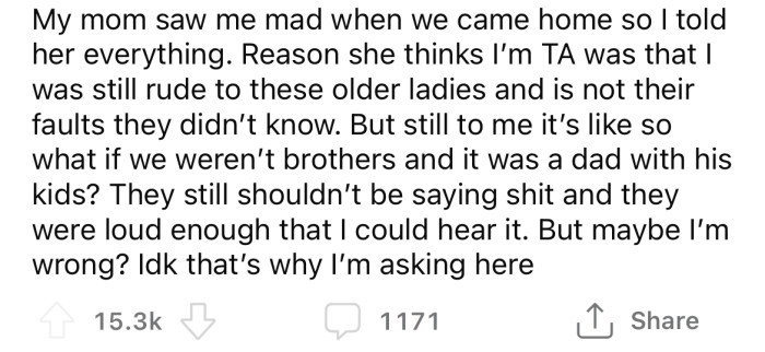 Now the OP is wondering if he was out of line.