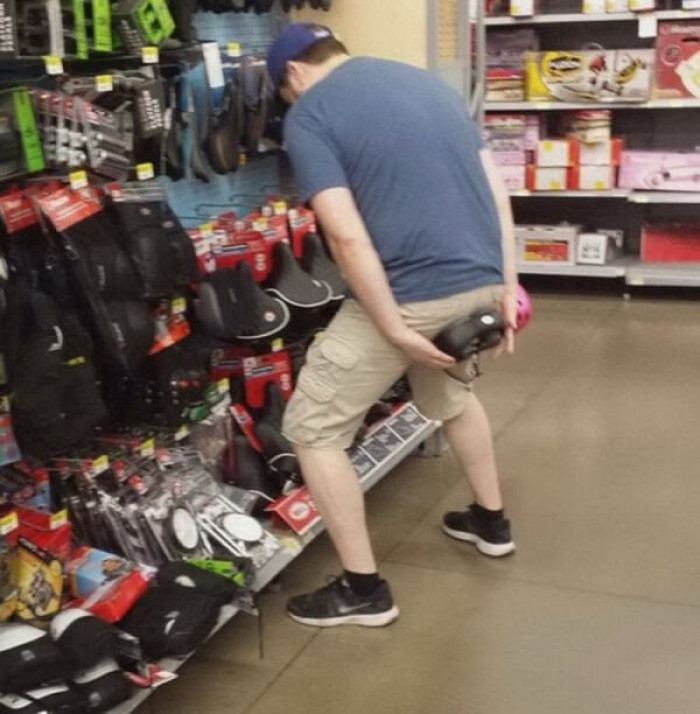 9. This guy trying out bike seats. Weird. Weird. Weird.