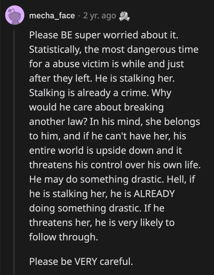 Redditors cautioned him against what the abusive husband might do now that OP's sister is no longer under his control