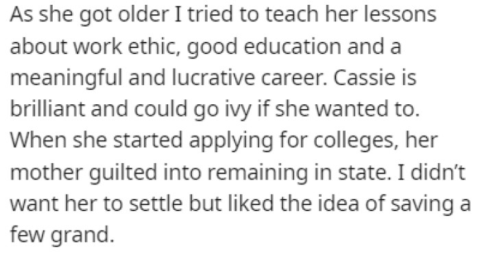OP Wanted Cassie to Go to an Ivy League College, but She Settled for In-State