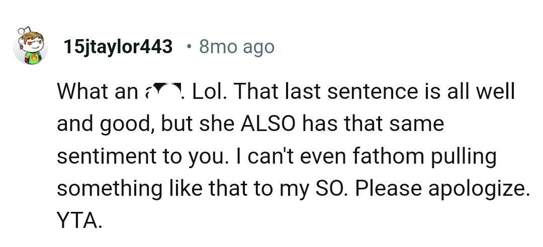 She also shares that same sentiment with the OP.