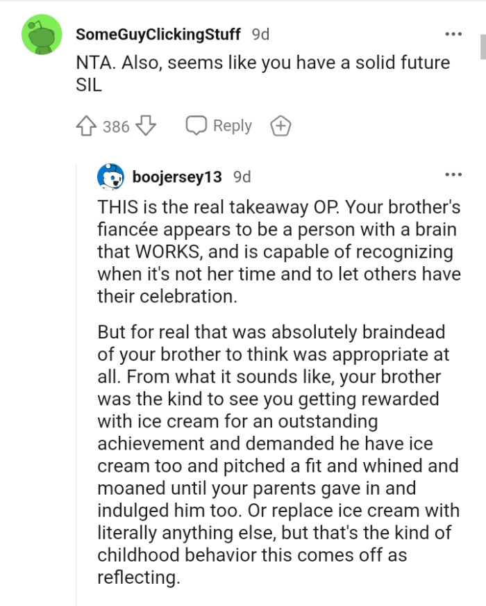 The Brother's Girlfriend Appears to Be a Person with a Brain That Works