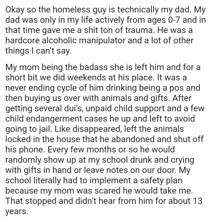 It was a never-ending cycle of the OP's dad drinking and being a POS