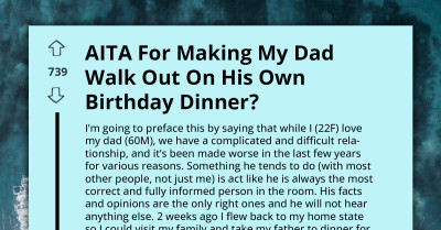 Man Decides To Walk Out Of His Own Birthday Dinner After His Daughter Refused To Agree With His Steak Opinion