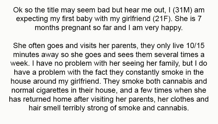 OP starts: I (31M) am expecting my first baby with my girlfriend (21F).