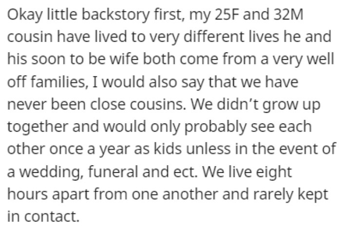 OP has never been that close to her cousin
