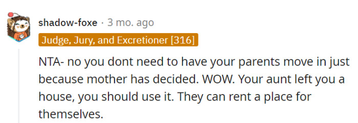 Her aunt's gift is her sanctuary, not her parents' vacation home.