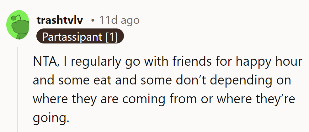 In her circle, happy hour's a culinary free-for-all. She's just following the menu!