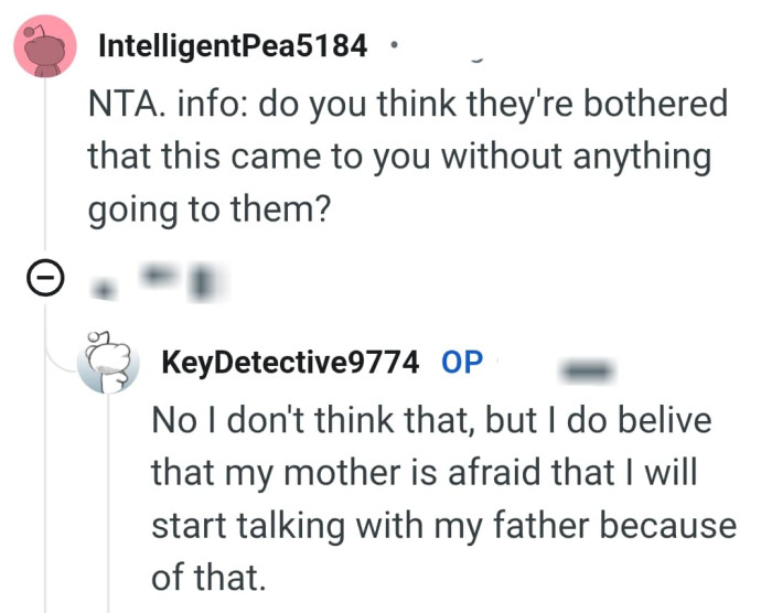 What OP's mom is afraid of