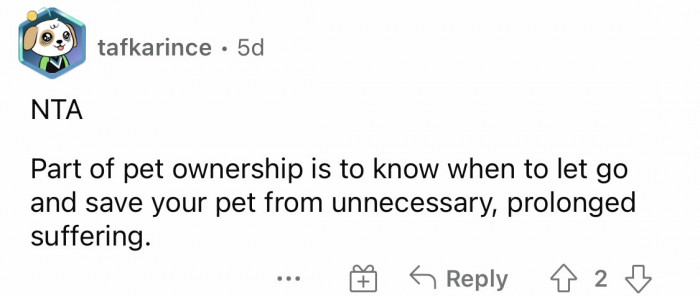 #15 Your sister should know when to let go and save her pet when necessary.