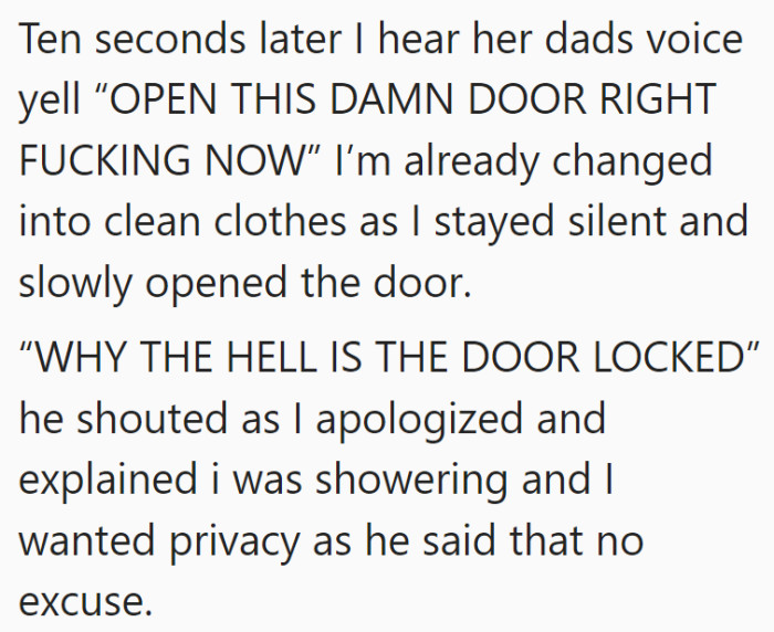 He seemed very upset about her having the door closed, even though it wasn't that serious of a thing.