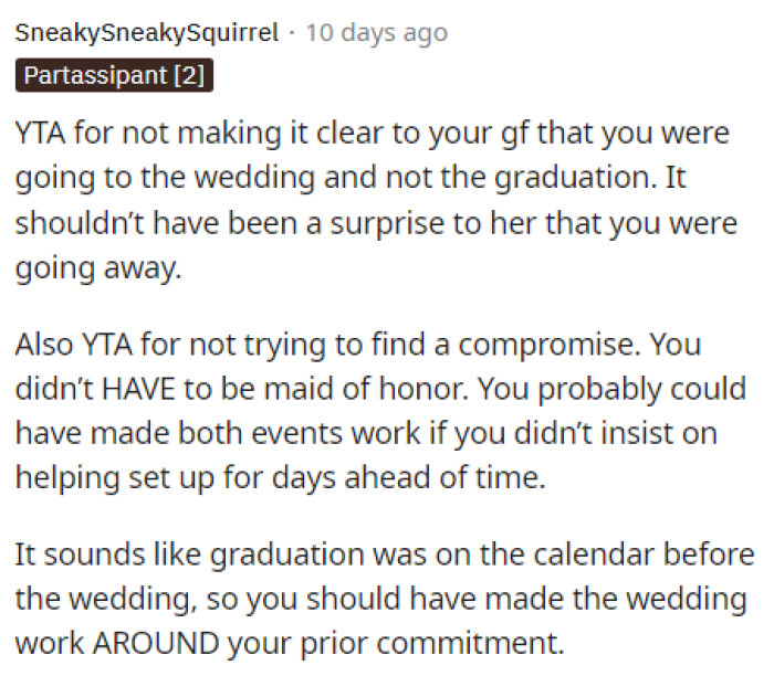 That's an important piece that many people missed because she seemed surprised that she wasn't aware of her going to the wedding.
