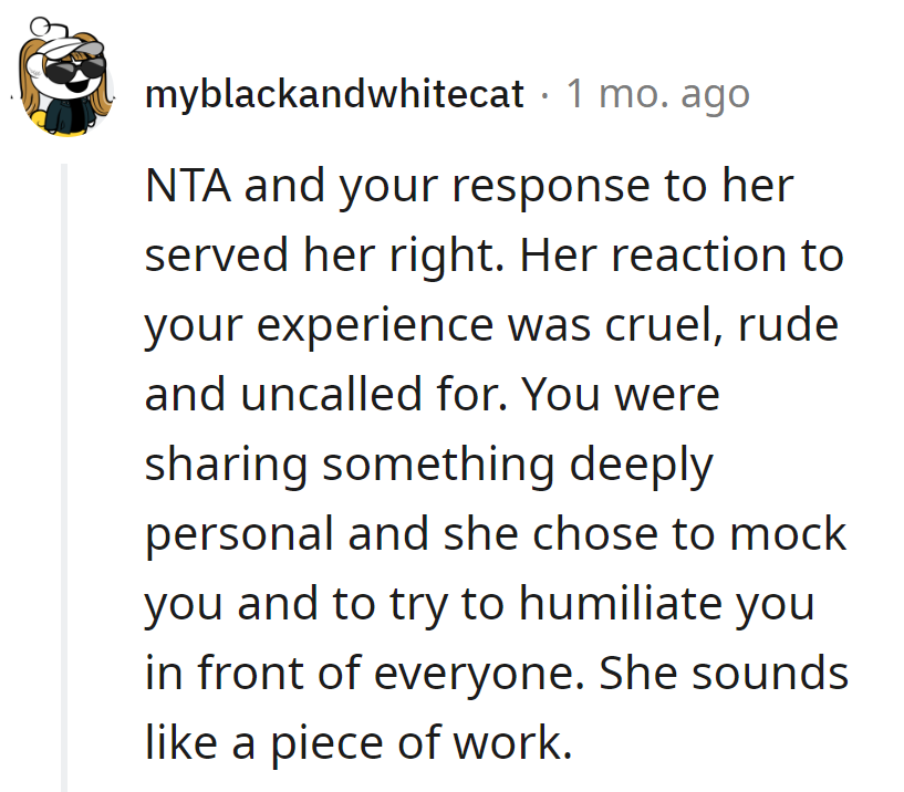 Her mockery backfired. She's a piece of work.