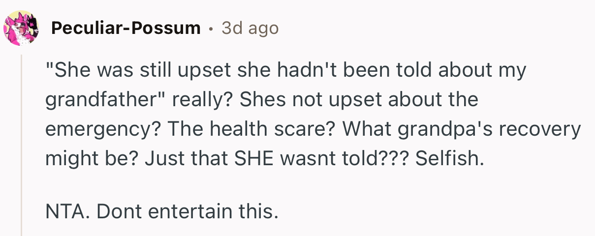 “NTA. Don’t entertain this.”