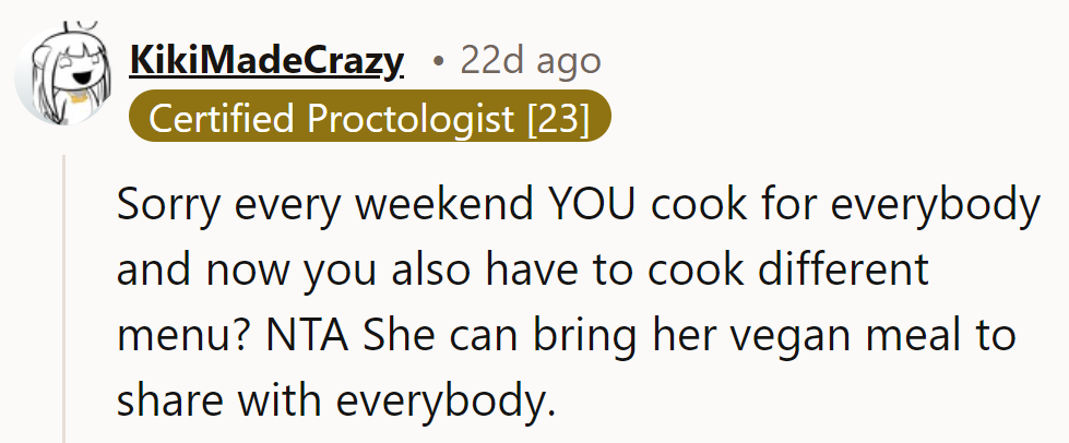 From Sunday dinners to Kitchen Survivor: NTA. Lily can bring her vegan masterpiece to the table.