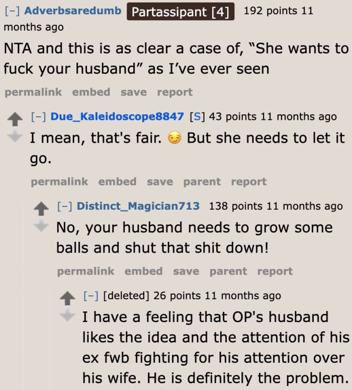 Maybe the husband also needs to shut his friend down. Otherwise, he's also being the problem in this marriage.