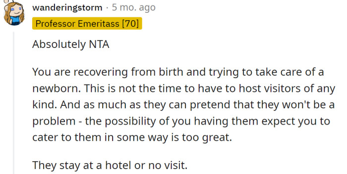 NTA, it's not a time to host any visitors.