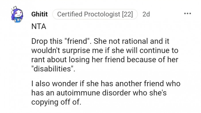 She has another friend who has an autoimmune disorder