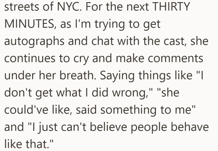 While people lined up to meet the cast, the tension lingered. The woman continued crying and murmuring to her friend about the interaction.