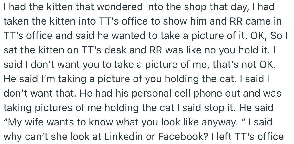 OP Got Upset After RR Kept Taking Pictures of Her Without Her Consent. Apparently, His Wife Wanted to See What OP Looks Like