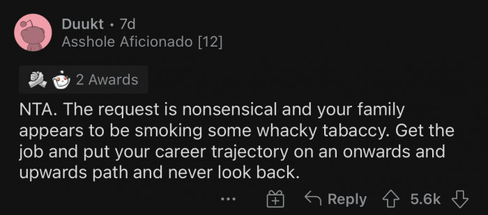 The family's request is completely nonsensical and out of line.