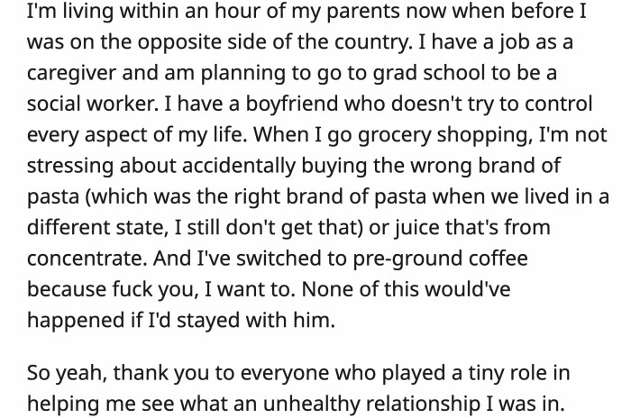 The comments made OP realize things, and it was only a matter of time before the relationship ended.