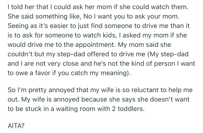 OP’s Wife Has Refused to Help Out Unless He Can Work Out a Plan That Suits Her