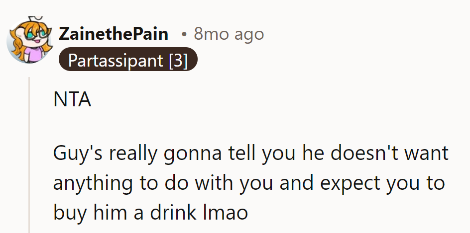 Expecting a drink after saying 