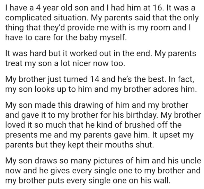 The OP's son made this drawing of him and her brother and gave it to the OP's brother for his birthday