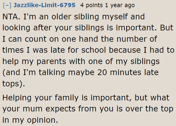 The OP's mom's expectation is just too over the top.