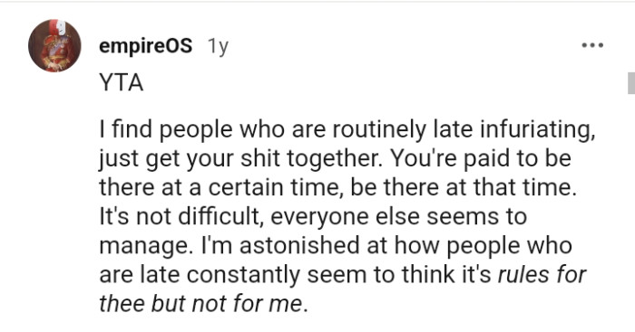 The OP's paid to be there on time