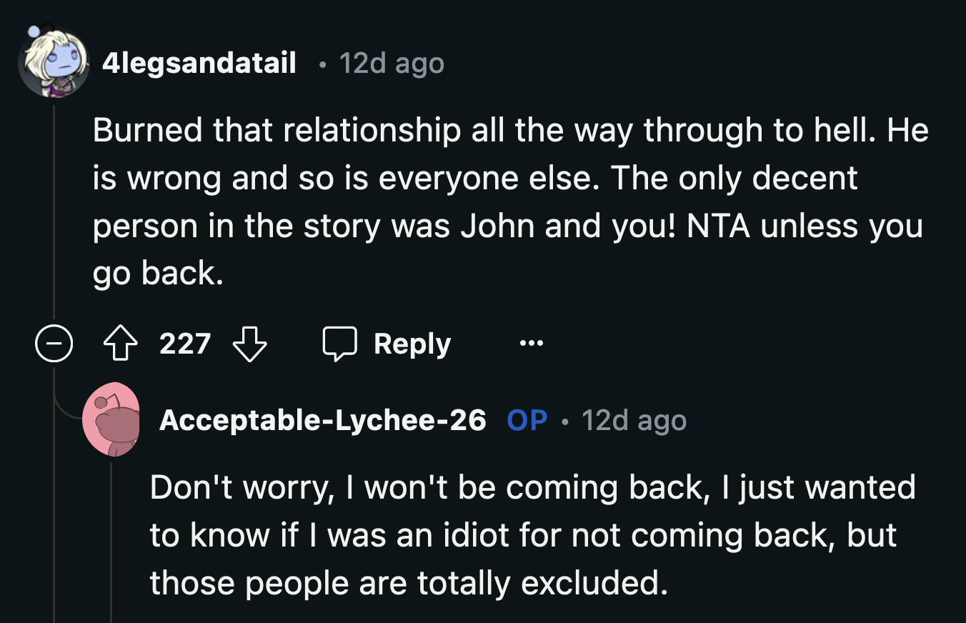 OP has no intention of reconciling with Charles and the other people who sided with him.