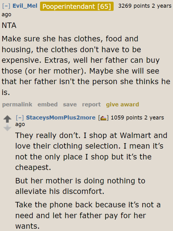 A Redditor believes he should at least provide the basic necessities.