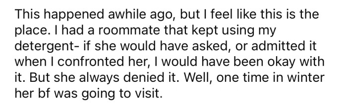 She explained that her roommate was constantly using her laundry detergent without asking.