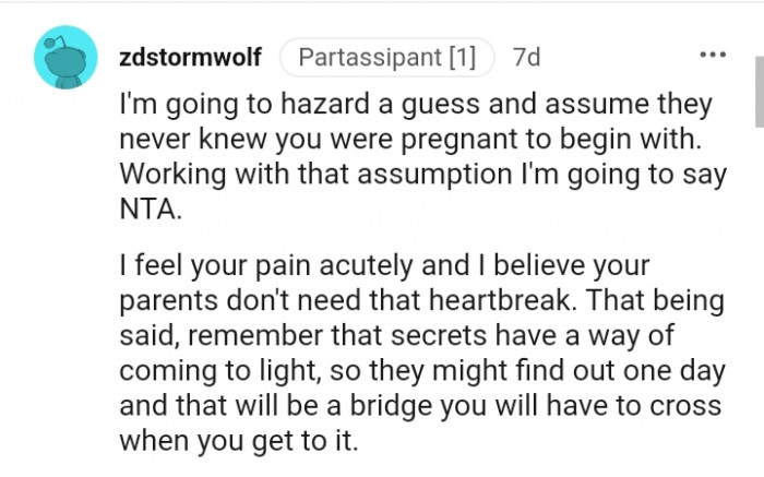This Redditor believes the parents don't need that heartbreak