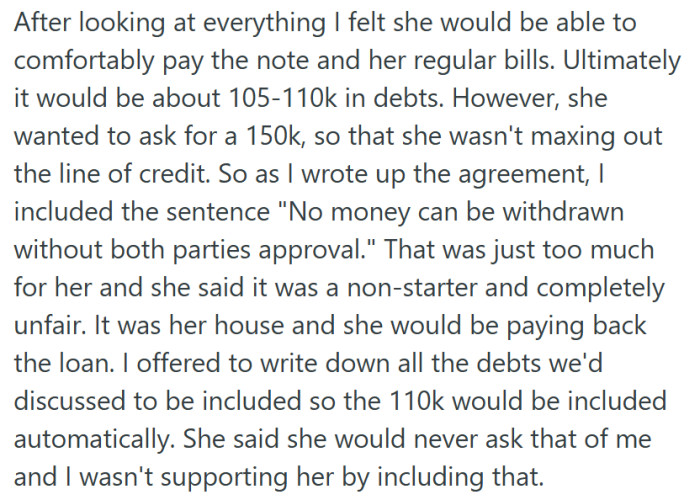The disagreement sharpened once the loan amount grew and oversight became part of the conversation.