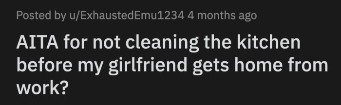 She told OP to leave the kitchen for her to clean when she gets out of work, and OP followed that instruction.