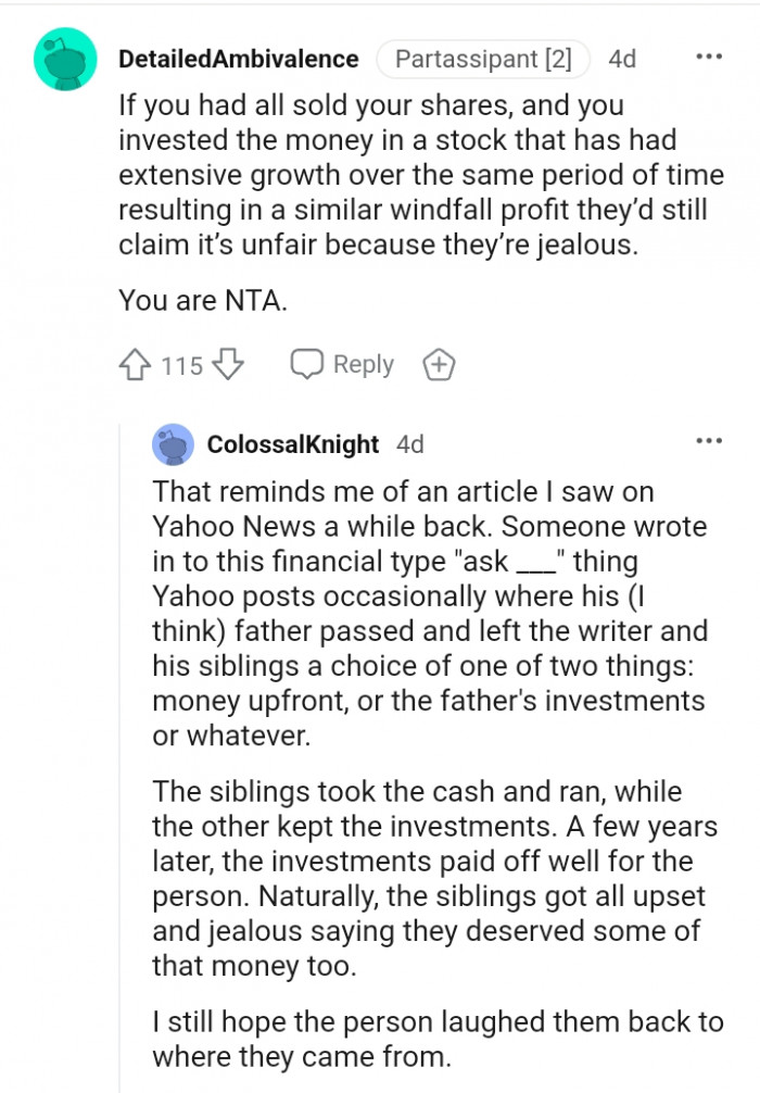 You invested the money in a stock