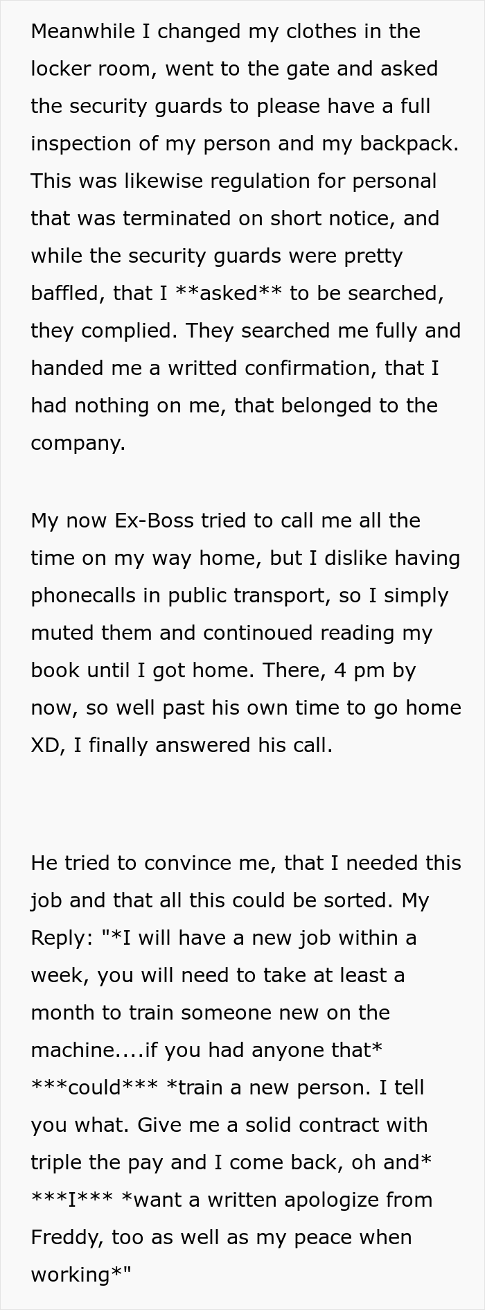 Ex boss tried to call him