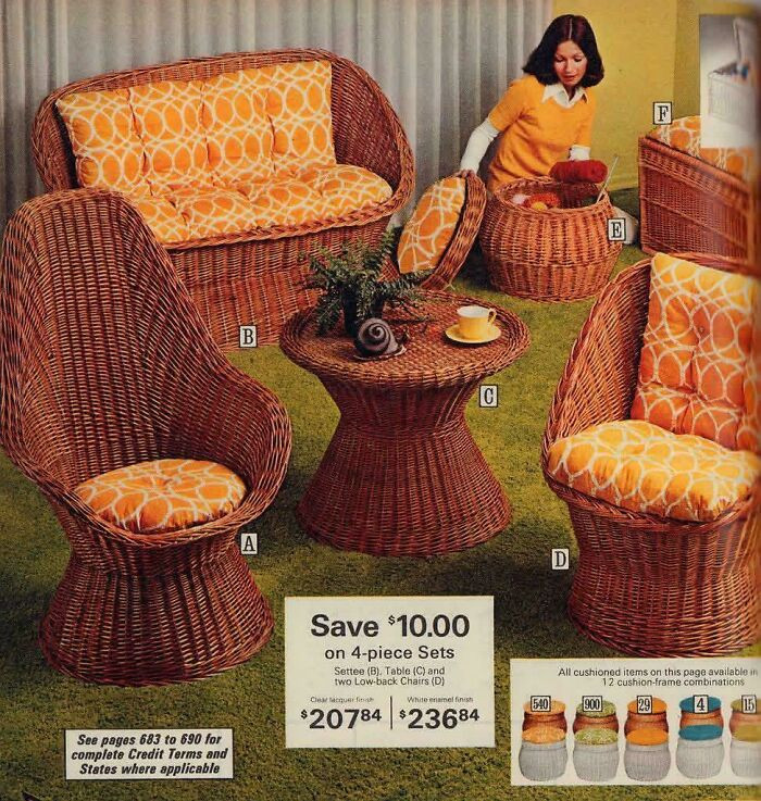 "Wicker Furniture From The Sears Fall-Winter Catalog, 1974"