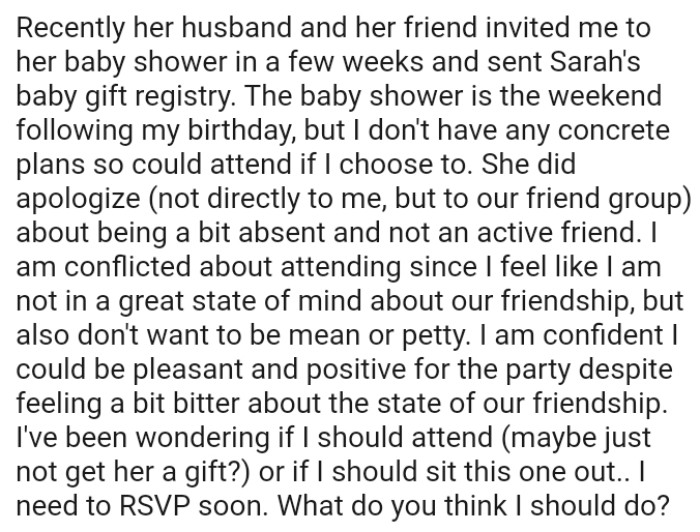 The baby shower is the weekend following her birthday, but she doesn't have any concrete plans