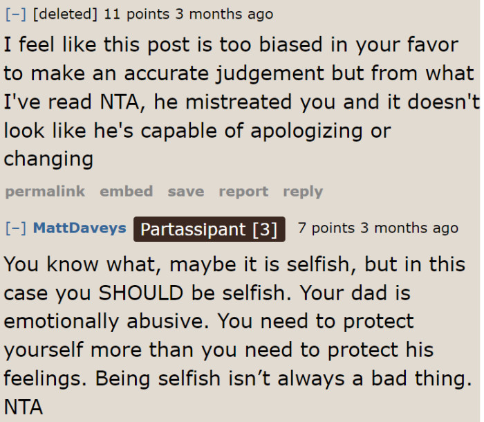 There are cases when a person needs to be selfish. This is that case.